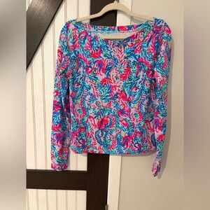 Lilly Pulitzer Aleah Top Long Sleeve  Surf Blue SZ Large